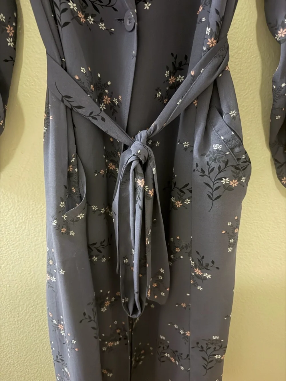 Torrid Floral Georgette Chiffon Trench Duster Coat Tie Belt Sheer Blue 2X 2